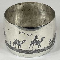 NIELLO TYPE DECORATED MIDDLE EASTERN WHITE METAL NAPKIN RING, probably Iraq, typically decorated