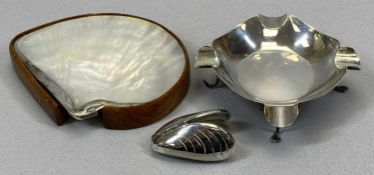 SMALL SILVER & WHITE METAL GROUP, comprising a four-footed ashtray, Birmingham 1910, maker