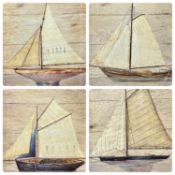 LIEVE HERMAN planked board effect colour prints, set of four - sailing vessels, another similar in