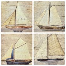 LIEVE HERMAN planked board effect colour prints, set of four - sailing vessels, another similar in