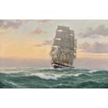 WILLIAM JOHN POPHAM (British, 20th Century) oil on canvas - clipper ship under full sail, signed