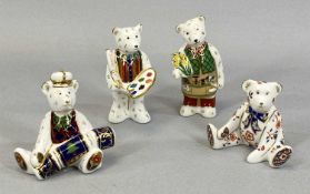 FOUR ROYAL CROWN DERBY TEDDY BEAR PAPERWEIGHTS, 9.5cms the tallest, no stoppers Provenance: