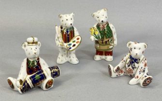 FOUR ROYAL CROWN DERBY TEDDY BEAR PAPERWEIGHTS, 9.5cms the tallest, no stoppers Provenance: