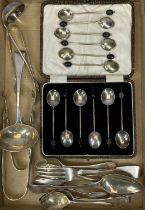 HALLMARKED SILVER & EPNS TABLE CUTLERY to include a George III sauce ladle, London 1819, maker