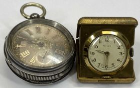 OWEN LLANRWST SILVER CASED POCKET WATCH open faced silvered dial with gilt decoration, set with