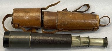 WWI BRITISH OFFICER'S THREE-DRAW LEATHER COVERED TELESCOPE BY ROSS OF LONDON, no. 23274,