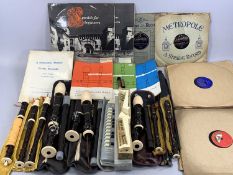 VARIOUS RECORDERS, including Hohner melodica-student in case, metal folding music stand, and a small