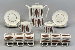 SUSIE COOPER 'HYDE PARK' BONE CHINA COFFEE SERVICE comprising coffee pot and cover, sugar basin