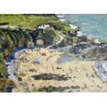 KEITH GARDNER RCA (British, b. 1933) oil on board - titled verso 'Church Bay Beach From Above',