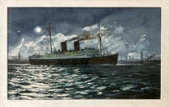 NEIL S HOPKINS (British, 20th Century) watercolour - titled 'Night Sailing', signed lower left, 11.5