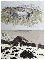 SIR KYFFIN WILLIAMS OBE RA (British, 1918-2006) promotional card / printed cards / prints x two -