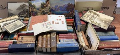 COLLECTION OF ANTIQUE / VINTAGE BOOKS, contained in four boxes with a stamp album and contents,