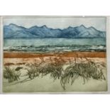 AUDREY HIND RCA (British, b. 1936) limited edition (25/75) colour etching - Llanddwyn Sands, signed,