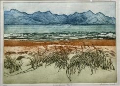 AUDREY HIND RCA (British, b. 1936) limited edition (25/75) colour etching - Llanddwyn Sands, signed,