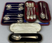 CASED & LOOSE HALLMARKED SILVER CUTLERY, 16 items comprising a large set of six teaspoons with sugar