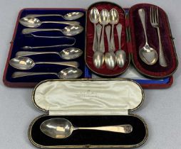 CASED & LOOSE HALLMARKED SILVER CUTLERY, 16 items comprising a large set of six teaspoons with sugar