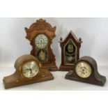 NEWHAVEN CLOCK CO. AMERICAN PINE CASED MANTEL CLOCK with applied decoration, circular dial,