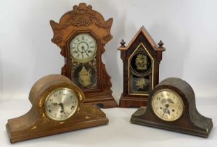 NEWHAVEN CLOCK CO. AMERICAN PINE CASED MANTEL CLOCK with applied decoration, circular dial,