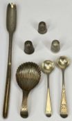 SMALL SILVER GROUP comprising George III tea caddy spoon, London 1791, maker Peter & Ann Bateman,