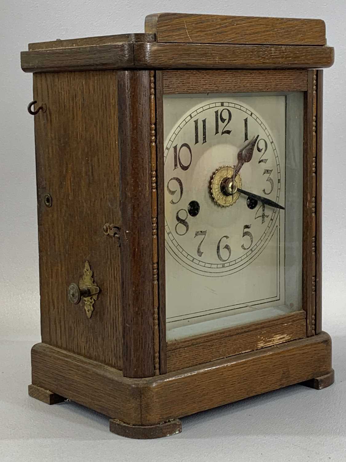 THOMAS FATTORINI'S PATENT 'BUGLER ALARM CLOCK' (DUPLEX ACTION) oak case with silvered dial and black - Image 2 of 6