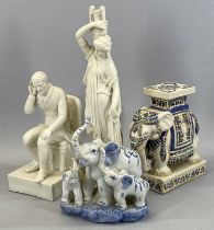 VICTORIAN PARIAN WARE FIGURE OF MAN IN FROCK COAT SEATED ON CHAIR, 25cms H, Parian ware figure '