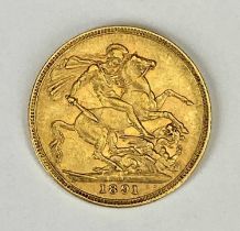 QUEEN VICTORIA JUBILEE HEAD GOLD FULL SOVEREIGN, 1891, 8g Provenance: private collection Gwynedd