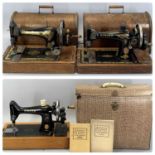 SINGER HAND CRANK SEWING MACHINE NO. F844591 IN OAK CASE, Singer hand crank sewing machine no.
