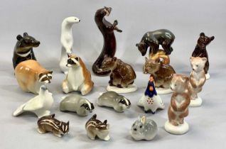 USSR PORCELAIN ANIMAL & BIRD FIGURINE COLLECTION, 7 x various bears, 13.5cms H (the tallest),