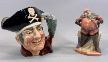 ROYAL DOULTON 'FALSTAFF' HN2054 & 'LONG JOHN SILVER' D6335 CHARACTER JUG, 17.5cms and 18.5cms H