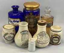 ROYAL PHARMACEUTICAL SOCIETY BRISTOL BLUE GLASS APOTHECARY JAR FOR MYRRH, with decorative label