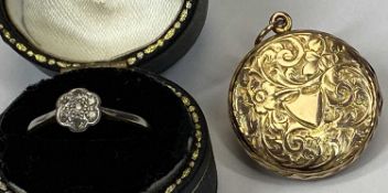 TWO ITEMS OF VINTAGE GOLD JEWELLERY, comprising an 18ct gold and platinum and diamond ring, having