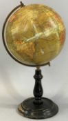 GEOGRAPHIA 8-INCH TERRESTRIAL GLOBE ON BRASS & EBONISED WOODEN STAND, 39cms overall H Provenance: