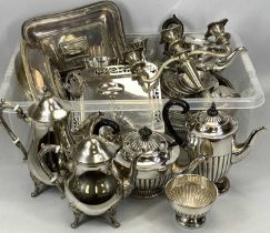 MIXED SILVER PLATE to include 4 x covered entree dishes, three-piece tea and coffee service, other