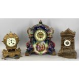 SPELTER CASED MANTEL CLOCK, cream enamel dial painted with flowers and with black Arabic numerals,