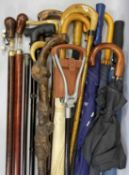 VINTAGE & MODERN WALKING STICKS AND BROLLIES GROUP, to include a vintage walking cane with white