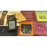 VINTAGE BRASS CARRIAGE CLOCK WITH KEY & QUANTITY OF CLOCK, WATCHMAKER AND OTHER RELATED BOOKS, the