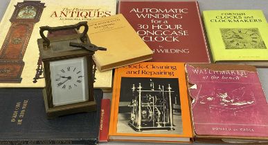 VINTAGE BRASS CARRIAGE CLOCK WITH KEY & QUANTITY OF CLOCK, WATCHMAKER AND OTHER RELATED BOOKS, the