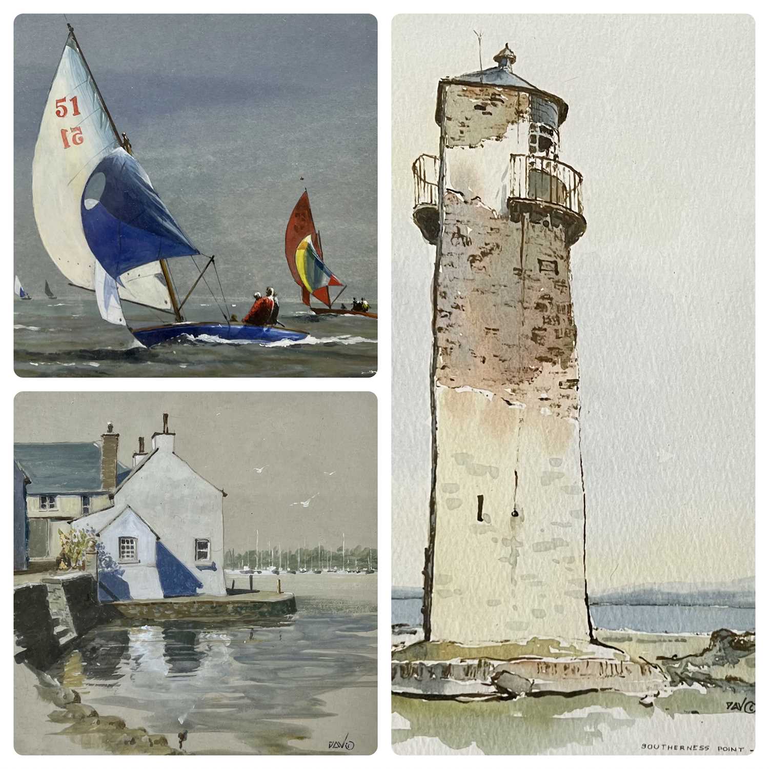 DAVID WILSON (British, 20th Century) 3 x watercolours - Southness Point Old Light, 21 x 16cms,