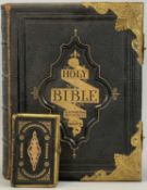 VICTORIAN FAMILY HOLY BIBLE & WELSH TESTAMENT BOOK, the bible having illustrations, references and