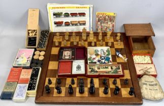 BRITISH CHESS COMPANY BOARD WITH A BOXWOOD & EBONY CHESS SET AND OTHER GAMES, TOY RELATED ITEMS,