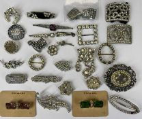 APPROX. TWO DOZEN DIAMANTE SET VINTAGE BROOCHES & BUCKLES, Art Deco period and later Provenance: