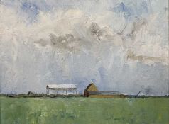 SEIRIOL DAVIES (British, 20th Century) oil on canvas - titled verso 'Barn in Warwickshire', with