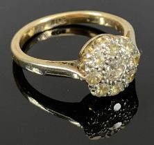 VICTORIAN 9CT GOLD & PLATINUM DIAMOND CLUSTER RING, floral mounted group of nine stones, 0.60ct wt