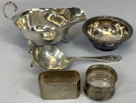 HALLMARKED SILVER & EPNS TABLEWARE, 4+1 ITEMS RESPECTIVELY, comprising a sauce / gravy boat,