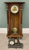 WALNUT CASED VIENNA-TYPE WALL CLOCK & MODERN GOLF THEMED MANTEL CLOCK, the Vienna having a