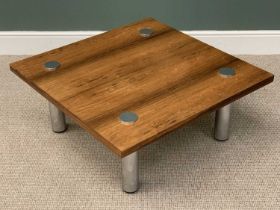 PIEFF OF WORCESTER ROSEWOOD & CHROME COFFEE TABLE, 90cms square veneered teak top on substantial