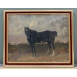 EARLY 19TH CENTURY ENGLISH SCHOOL oil on canvas - a black mare, indistinct initials & dated 1848