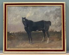 EARLY 19TH CENTURY ENGLISH SCHOOL oil on canvas - a black mare, indistinct initials & dated 1848
