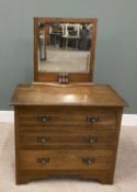 VINTAGE OAK MIRRORED DRESSING CHEST with ebony and boxwood strung inlay, having three long opening