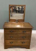 VINTAGE OAK MIRRORED DRESSING CHEST with ebony and boxwood strung inlay, having three long opening